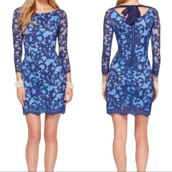 Lilly Pulitzer Dresses & Skirts - Lilly Pulitzer Aaliyah Size 6 Blue Lace Shift Dress Long Sleeve Sorority Rush